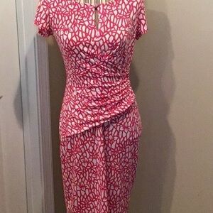 New York & Company Pink and White Stretch Design Dress Size XSmall